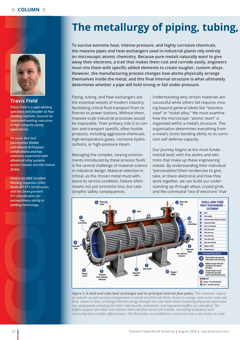 Opening page of Travis Field’s article in Stainless Steel World Americas, August 2026
